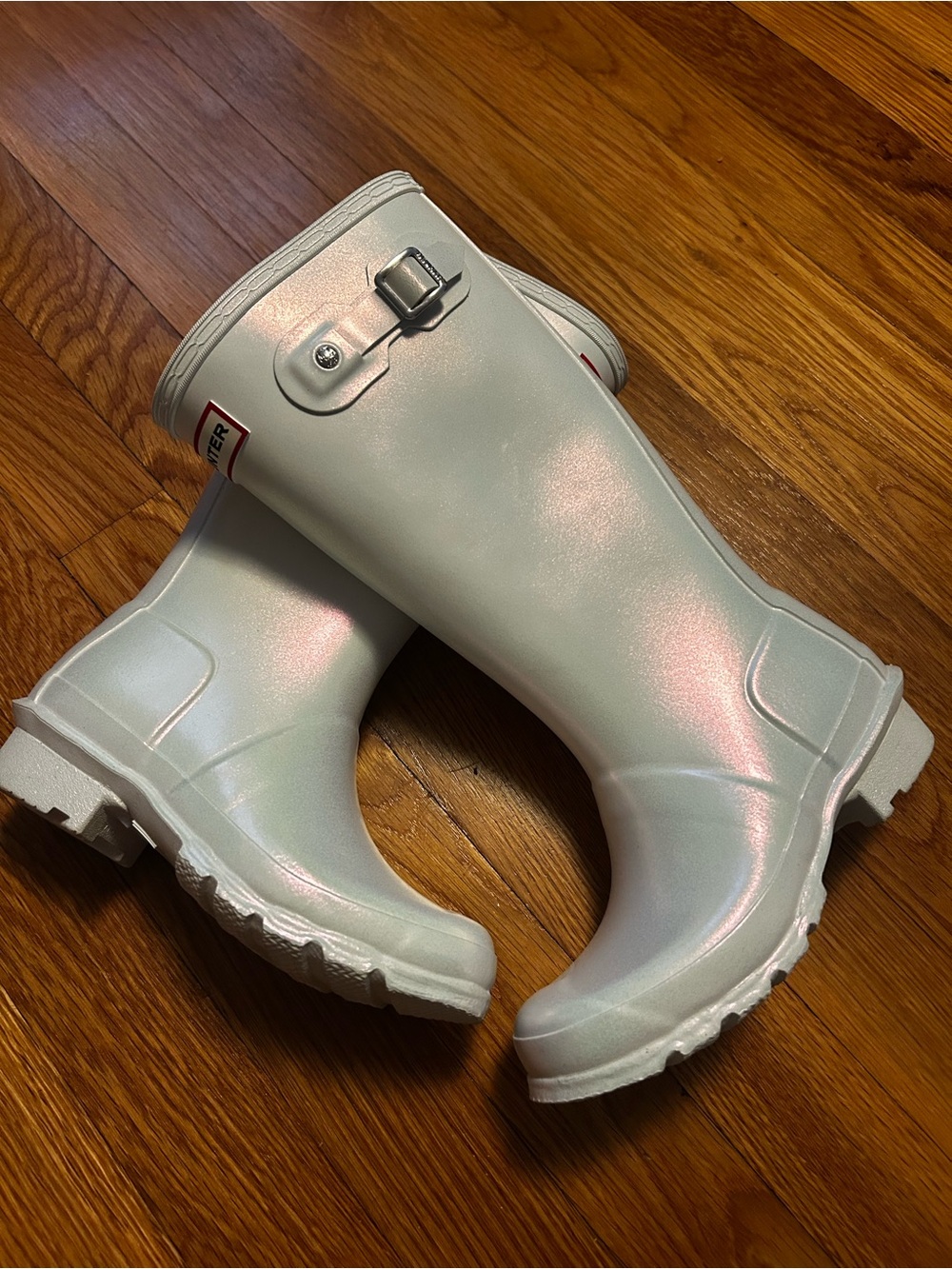 Hunter Kids Iridescent White Rain Boots
